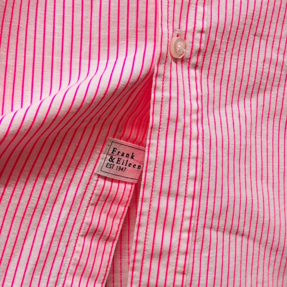 Frank & Eileen Eileen Pink White Striped Italian Cotton Button Up Shirt XS - Picture 4 of 7